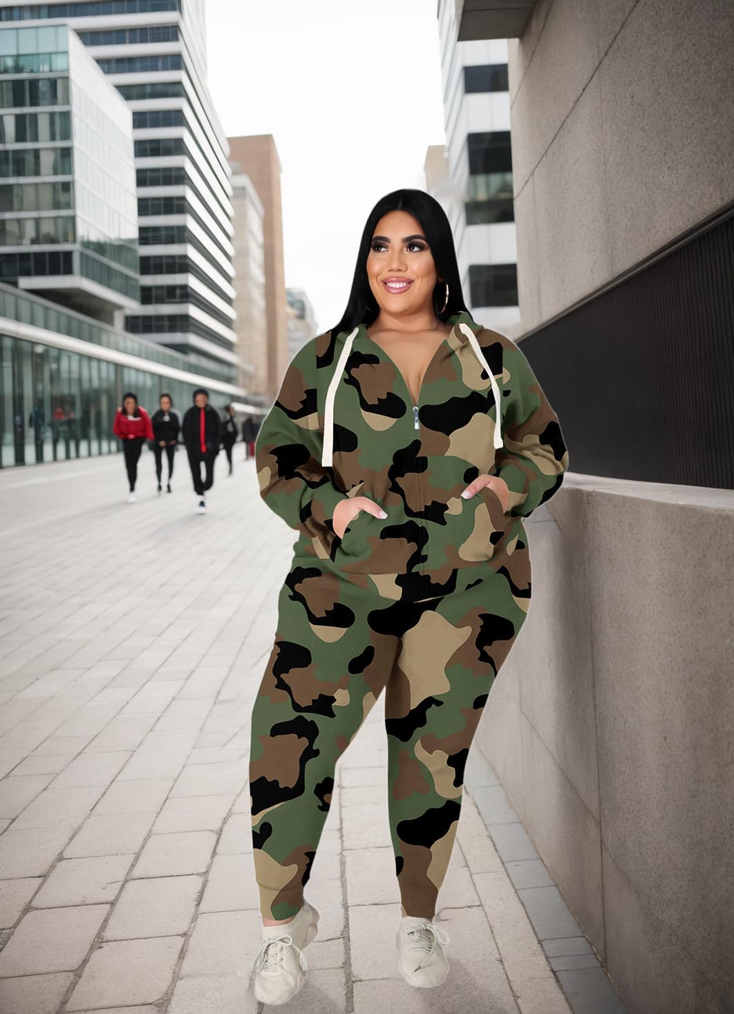 YeGine Womens Plus Size Two Piece Outfits Sweatsuits Casual Long Sleeve Set With Pockets - Image 5