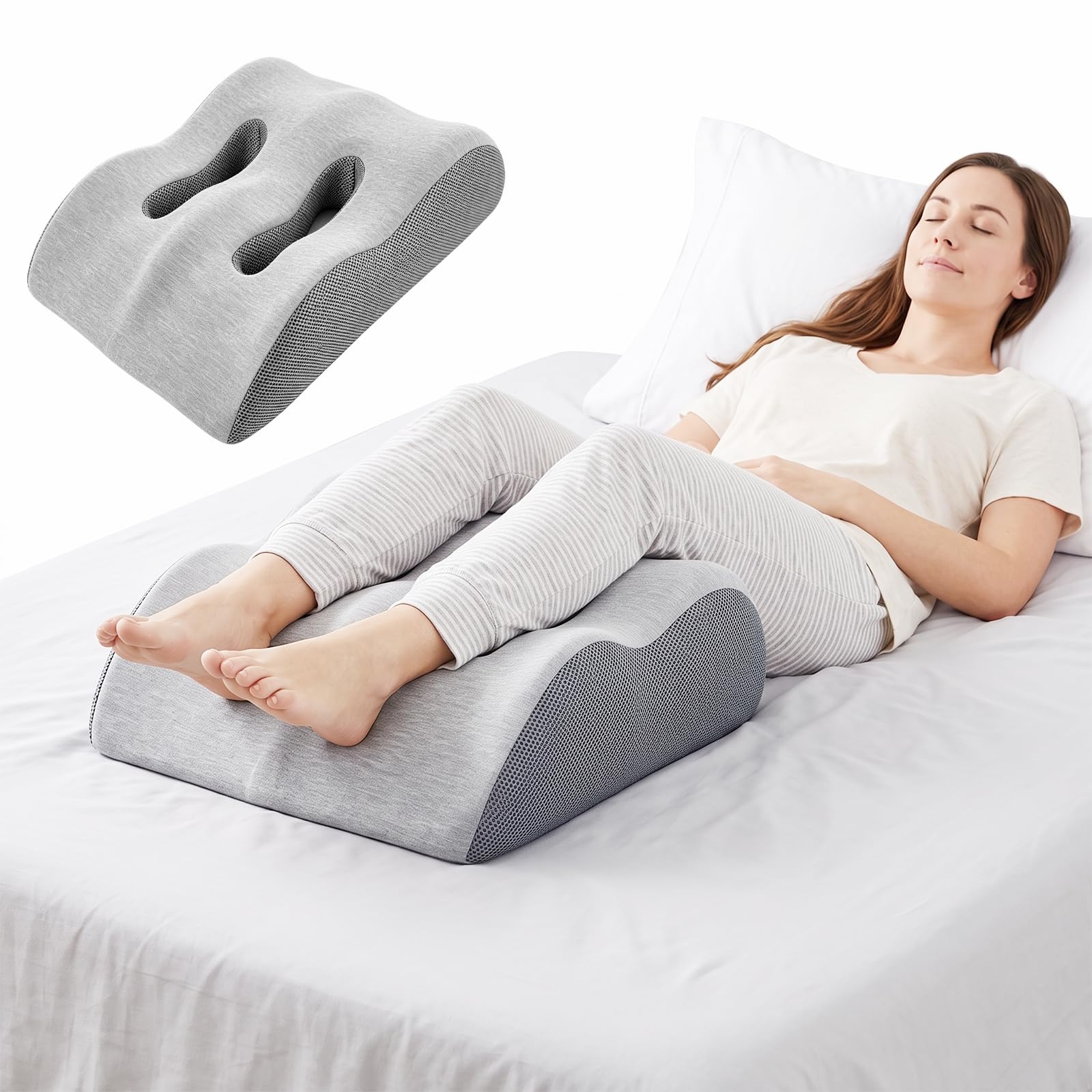 Almohada ergonómica para venas, cojín elevador de piernas, cojín de apoyo para adultos, espuma viscoelástica para promover la circulación sanguínea (gris claro)