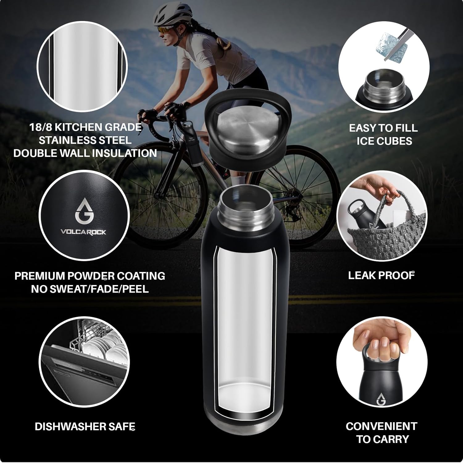 Insulated Water Bottle 24oz (710ml), Double Wall Stainless Steel Water bottle Durable Vacuum Flask Leakproof Non-sweat, Keep Cold 24H & Hot 12H - Image 4