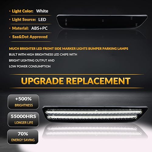 Miniatura 5 de Luces LED de marcador lateral parachoques delantero guardabarros blanco lámparas de estacionamiento para 2010-2014 Ford Mustang 2 piezas, lente