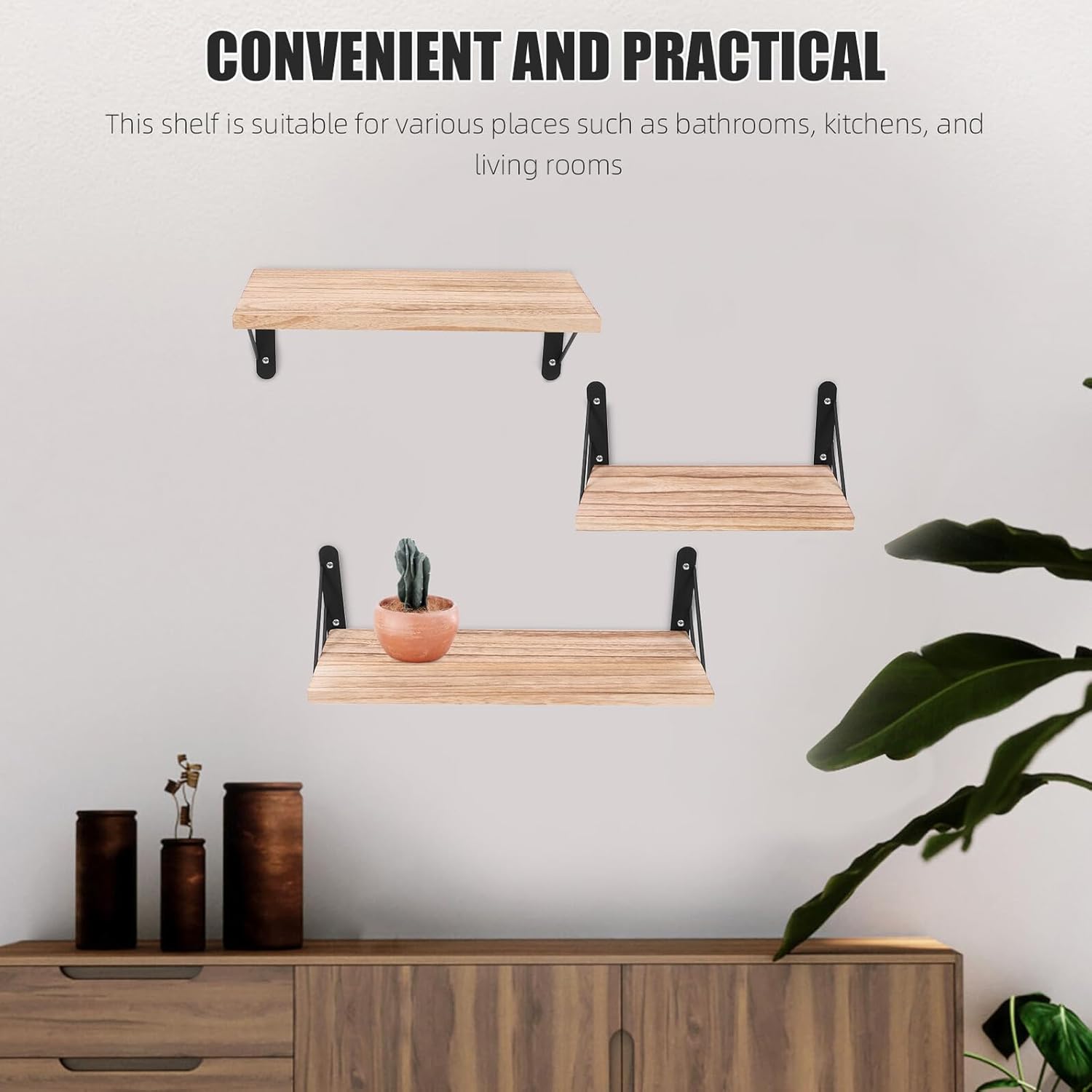 Modern Wall Mounted Floating Shelf Set, 3pcs Light Wood Wall Organizer, Rustic Style Floating Shelves for Living Room Bedroom Office Décor
