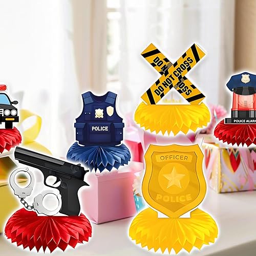 Miniatura 7 de 9 centros de mesa de nido de abeja para fiesta de policía, decoraciones de panal de policía, centro de mesa temática de policía para decoración de
