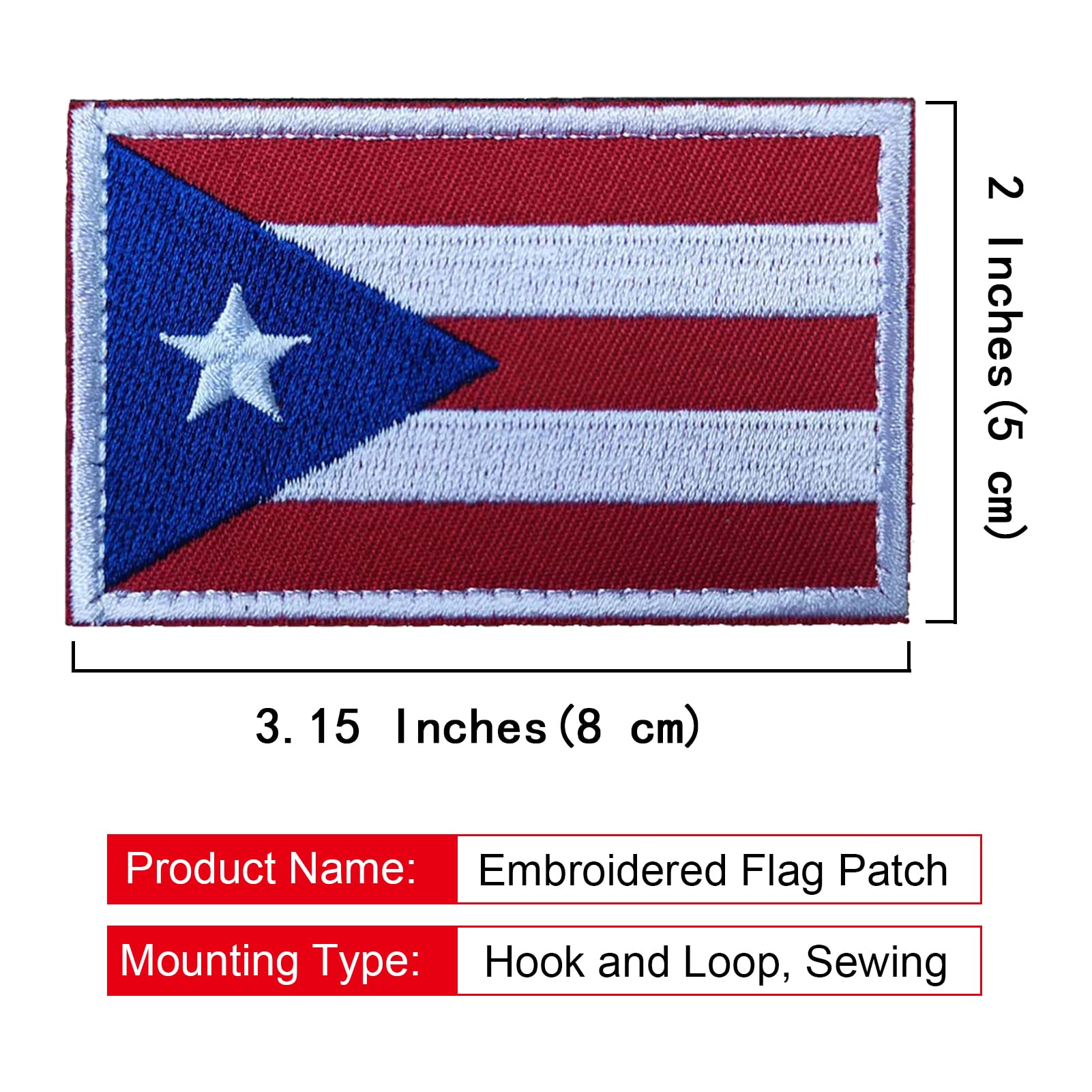EmWoot 2PCS Puerto Rico Flag Patch Embroidered Morale Patch Military Tactical Patches Hook and Loop(Red)