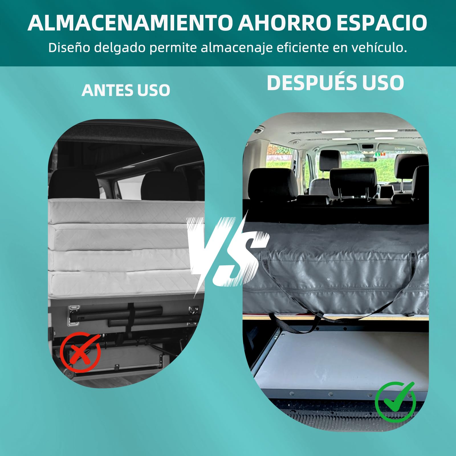 Funda de Almacenamiento para Colchón Plegable, Compatible con VW T5 T6 T6.1 Multivan California Beach Caravelle, Bolsa de Transporte para Colchón de Camping, Gris, 149 x 63 x 25 cm