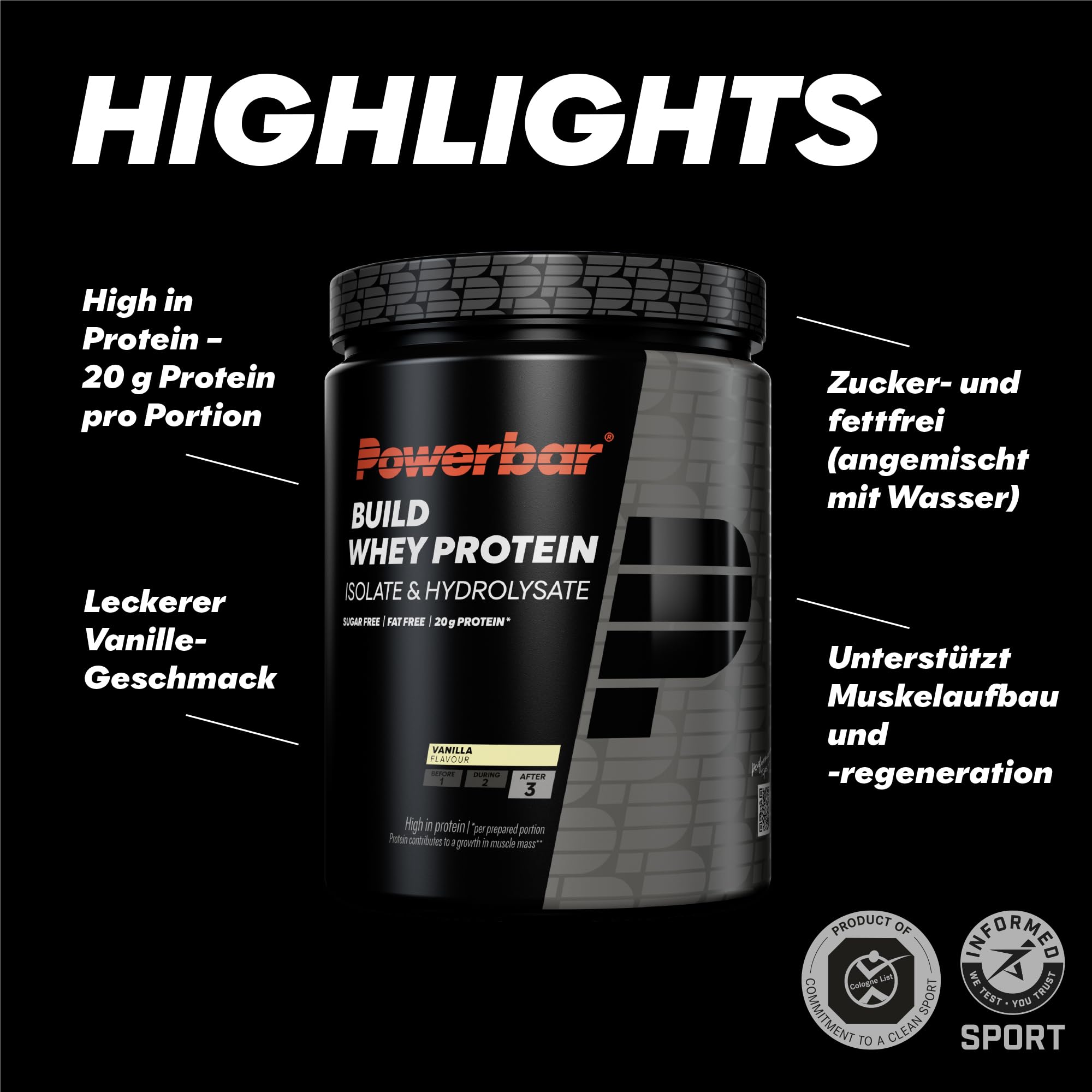 Powerbar - Black Line - Build Whey Protein - Vanilla - 550g - vegetarisches Proteinpulver
