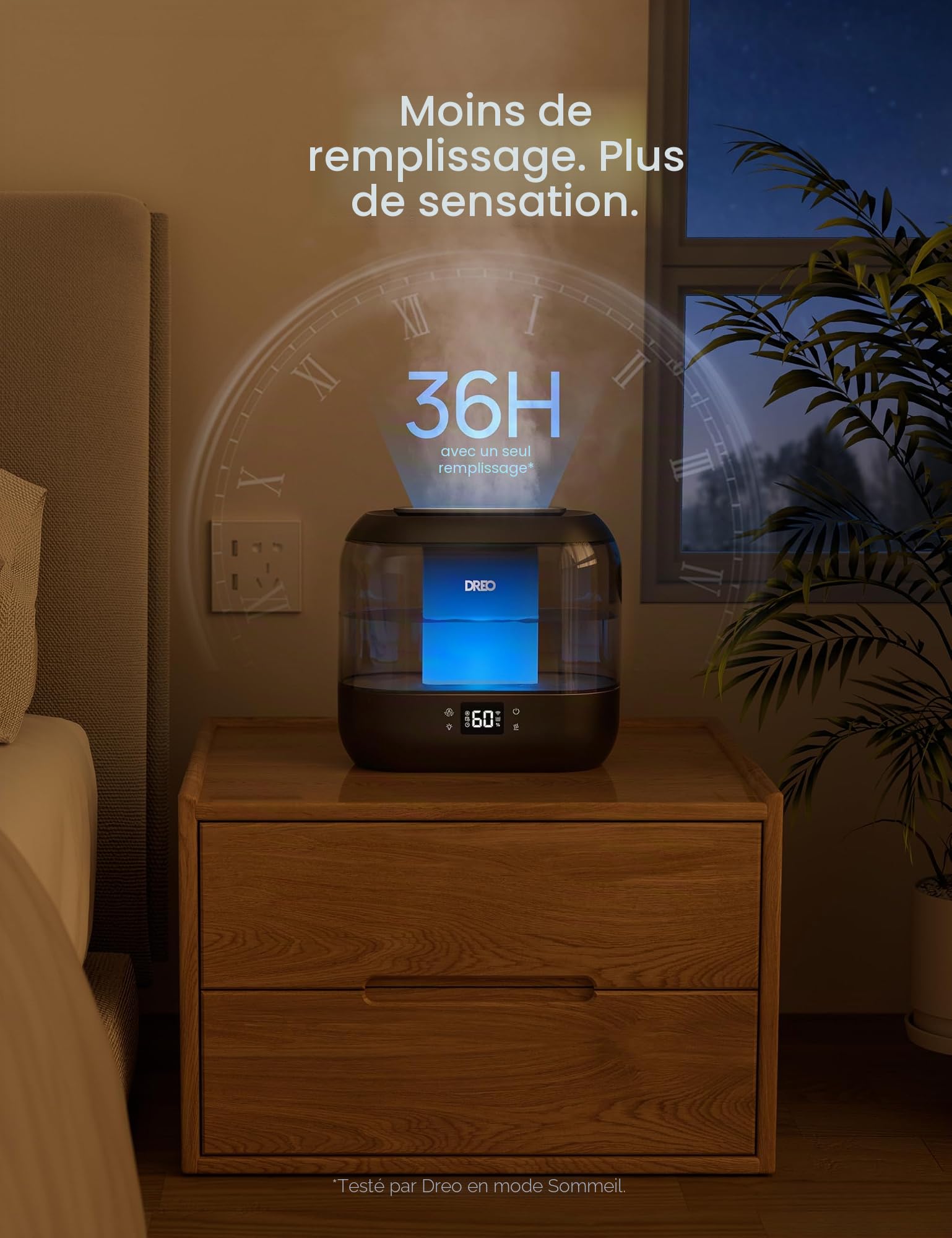 Dreo HM311S Humidificateur intelligent avec diffuseur d'huile, cartouche, veilleuse 4L, 36 heures d'autonomie, humidificateurs à ultrasons silencieux pour la maison, la chambre à coucher, la chambre