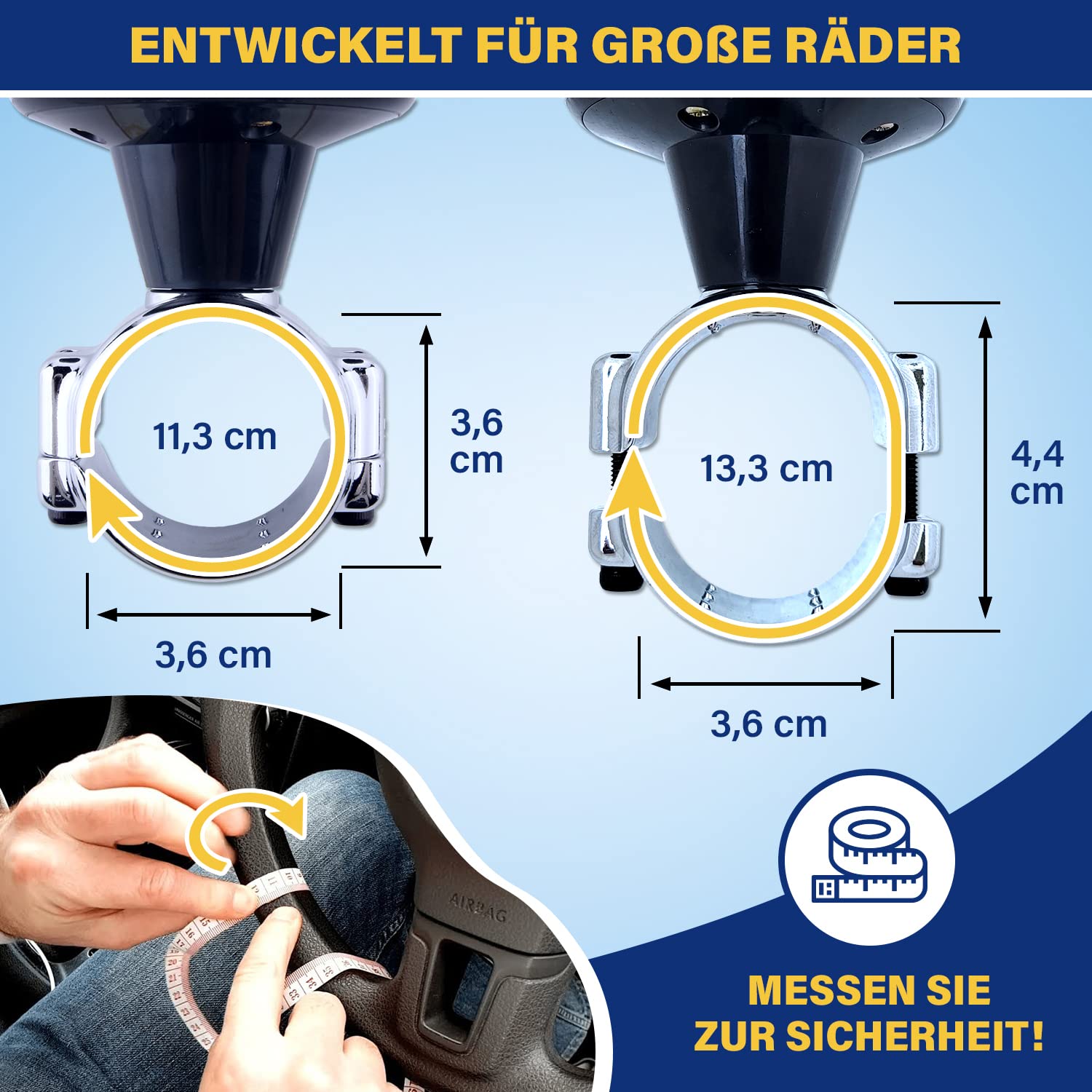 Top Life LKW Lenkradknauf – XL-Knauf speziell für Dicke Lenkräder – Für LKW, Van, Pickup, Sportlenkräder – Erleichtert das Fahren