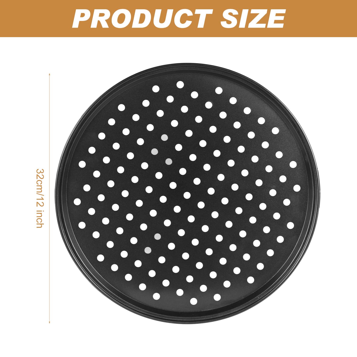 Arcjunys Pizza Tray - Non Stick 12 Inch Carbon Steel Round Baking Tray for Oven Barbeque & Bakeware Supplies - Black - Image 2