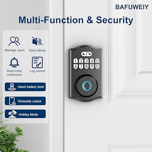 Miniatura 9 de Cerradura de puerta inteligente - Entrada sin llave con huella dactilar/Bluetooth APP control/contraseña, bloqueo automático, código de una sola