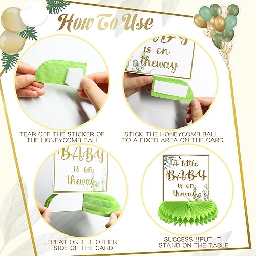 Miniatura 6 de Centros de mesa de nido de abeja para baby shower, 9 piezas, decoración verde salvia, centro de mesa de fiesta, fiesta de cumpleaños de niño y niña,