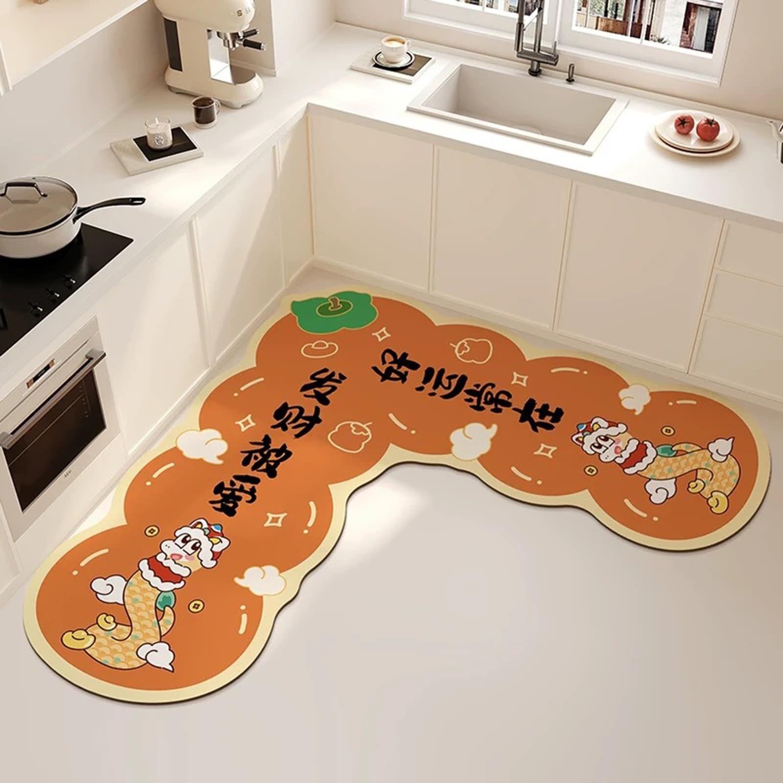 Tapete de cocina en L superabsorbente para fregadero en color naranja y medidas 80x45