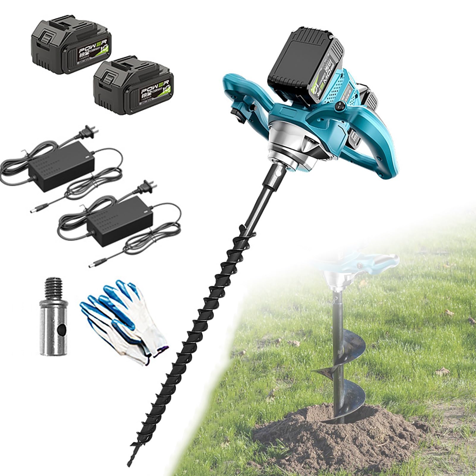 Scavatore elettrico senza fili con motore brushless, direzione avanti e indietro, include 2 batterie e caricabatterie per pesca sul ghiaccio e attività di perforazione