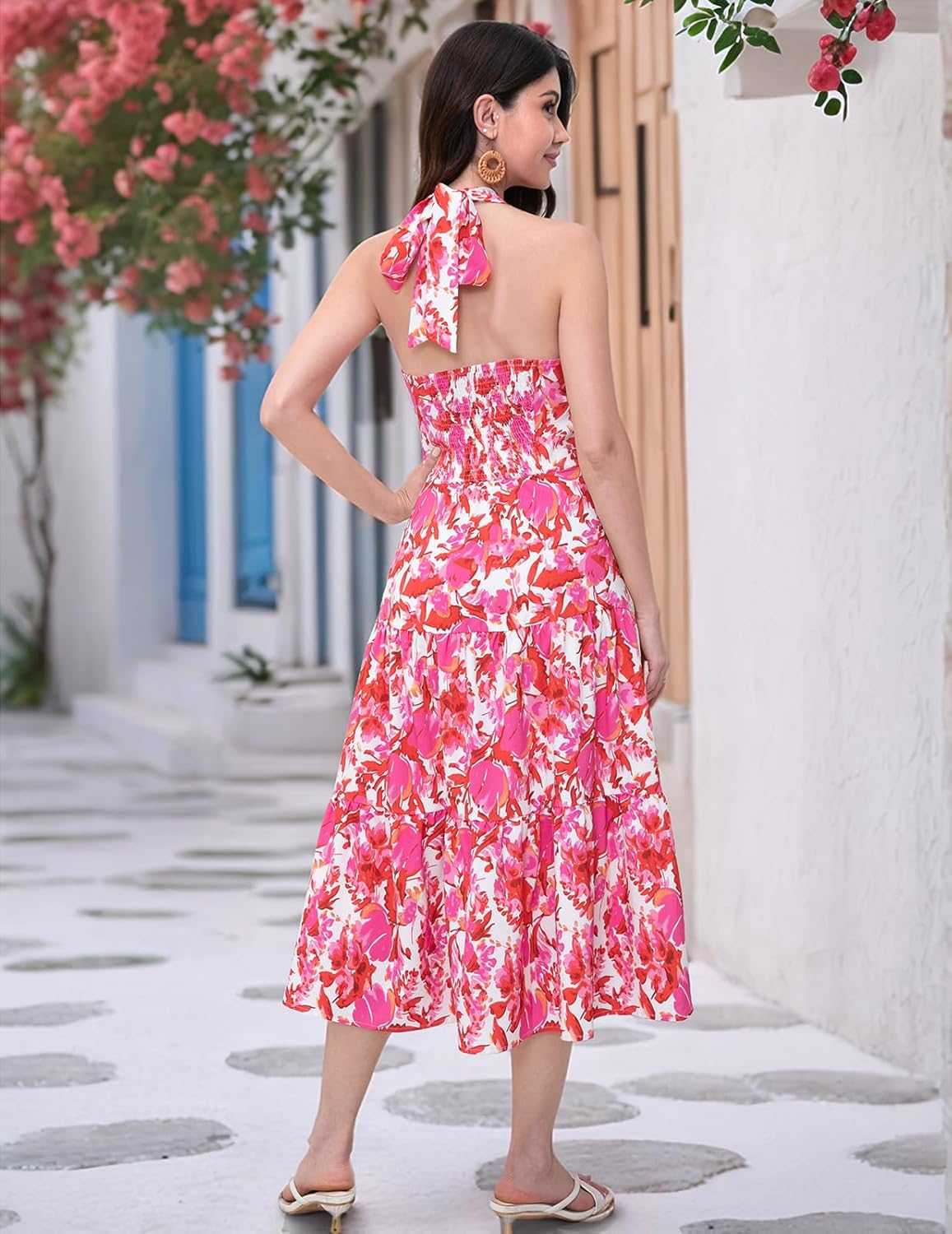 DRESSTELLS Womens Summer Floral Maxi Dress 2026 Casual Halter Spaghetti Strap Tiered Flowy Beach Long Sundress - Image 2