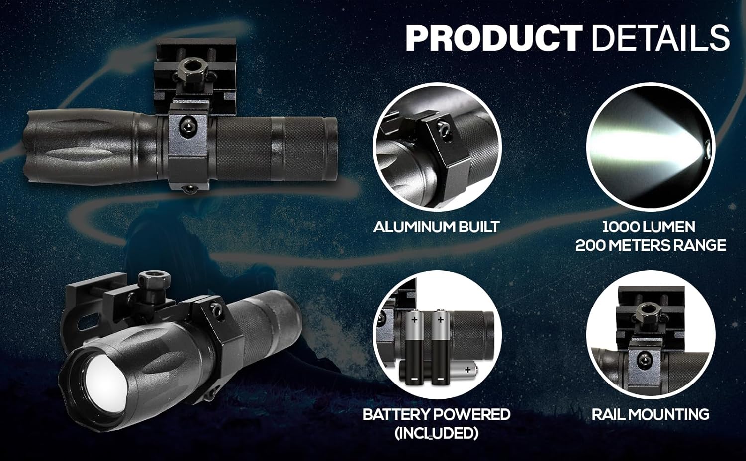 TRINITY Supply 1000-Lumen Tactical Flashlight for 12-Gauge Remington 870 | Durable Aluminum Hunting Light with CREE LED | Pump Shotgun Compatible, 200m Range, On/Off Button, Batteries Included