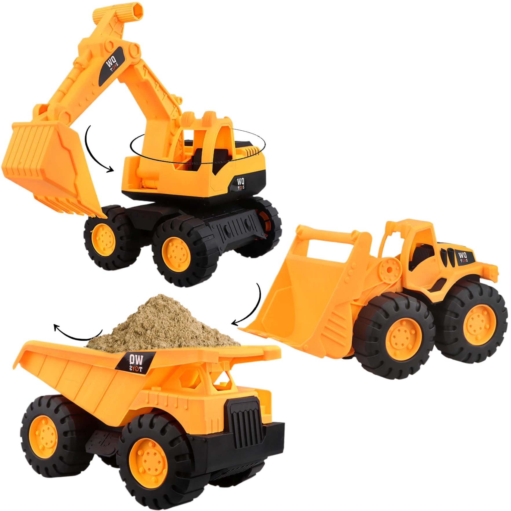 3 pezzi/set macchinine robuste giocattoli da spiaggia con sabbia dai bordi lisci con parti mobili macchinine arancioni a inerzia includono escavatore, bulldozer, camion (grande), piscina