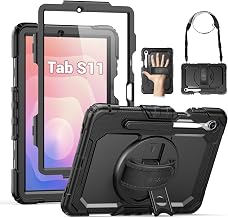 SEYMAC Case for Samsung Galaxy Tab S11 5G 2025 11 Inch, Heavy Duty Shockproof Protective Case with Screen Protector, 360° Rotating Stand, Hand/Shoulder Strap and Pen Holder, Black