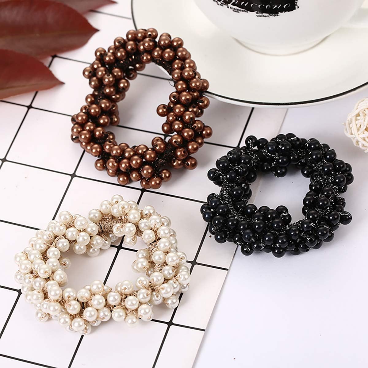 6PCS Fashion Imitation Pearl Elastic Hair Tie Hair Rope Scrunchie Stretch Ponytail Holders Hair Band Hair Accessories (Colour Random) - Image 3