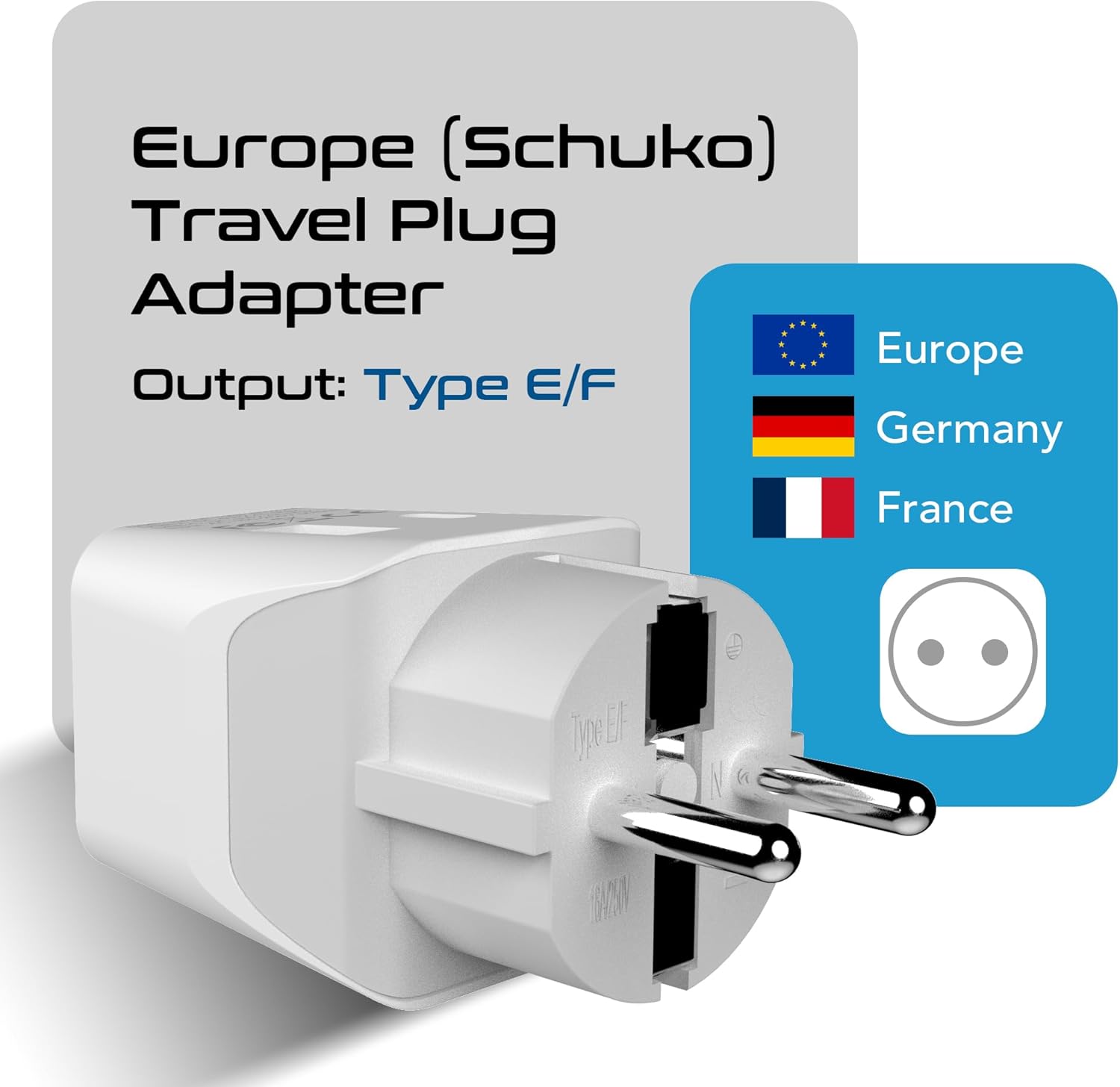 Ceptics European Travel Plug Adapter – Compact Type C & F Adapter with USB-C & A + USA Input – Safe Grounded Schuko Adapter – Travel Charger for France, Germany & More – CTU-9-9C-PK