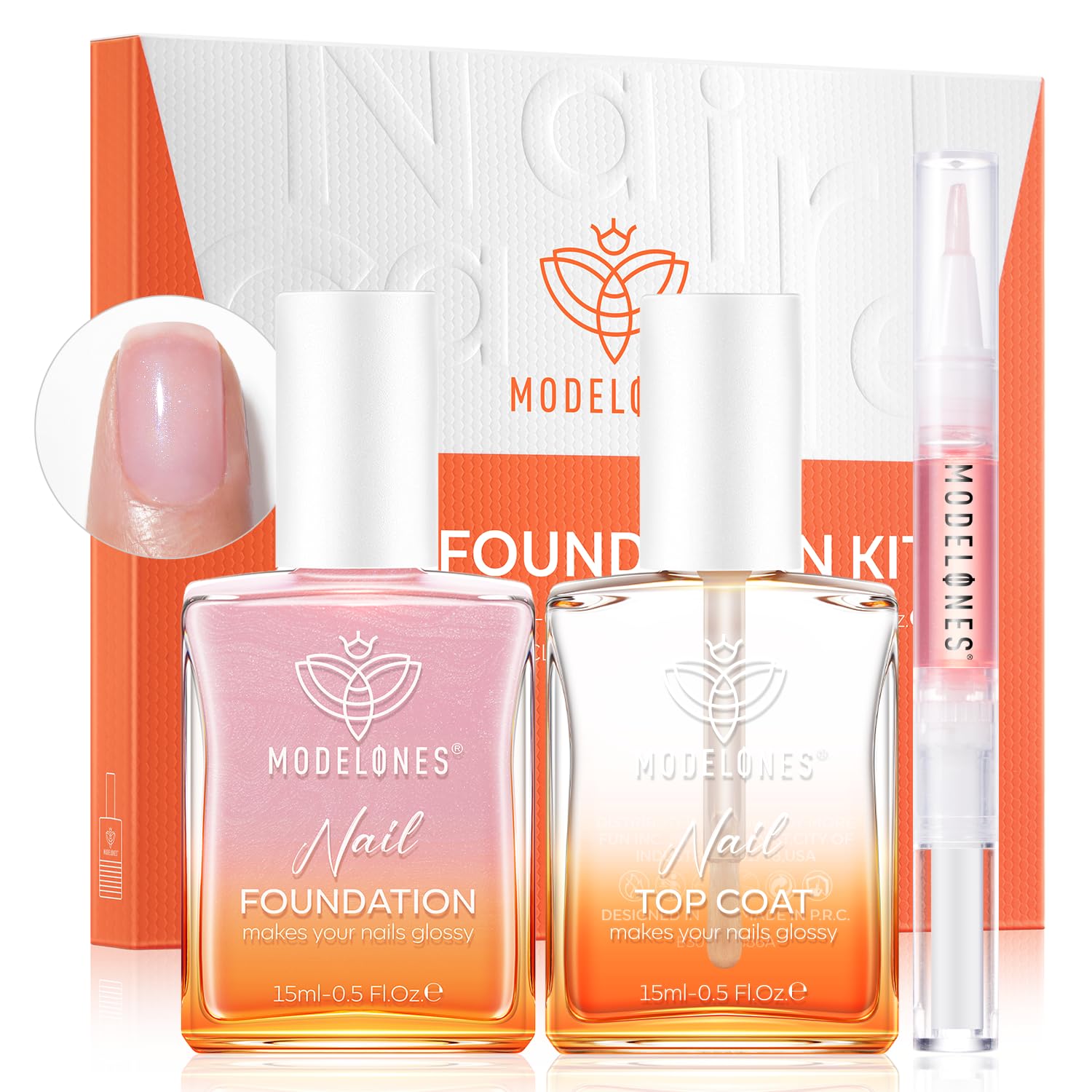 modelones Nail Strengthener Clear Gel Top Coat Nail Polish Cuticle Oil Pen Pink Nail Repair for Damaged Nails Care Kit for Women 15 ml Ridge Filler