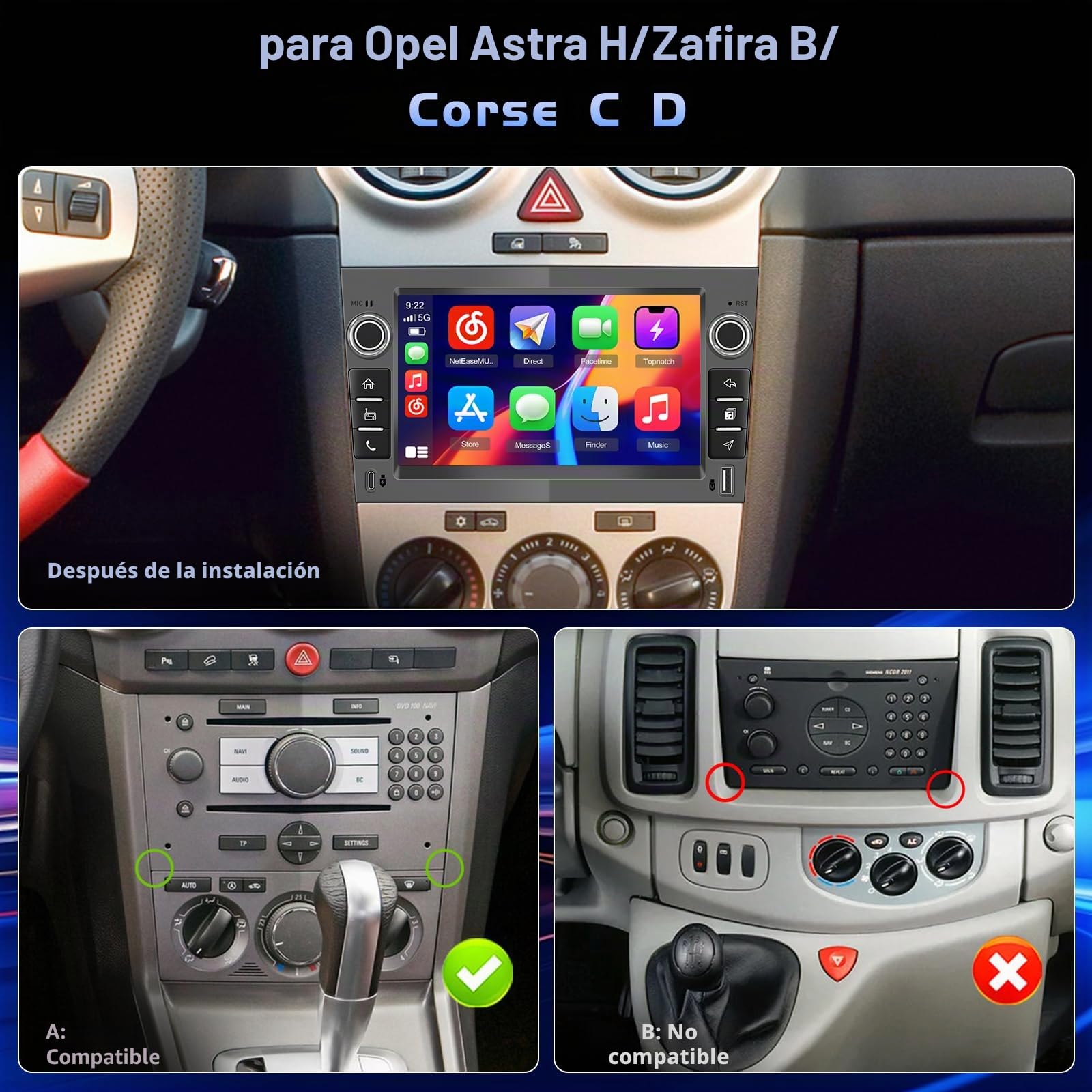 Hikity 4+128G Android Radio Coche para Opel Astra H/Zafira B/Corse C D Inalámbrico Carplay, Pantalla Táctil Incell 7 Pulgadas Android Auto/Bluetooth 5.0/GPS/FM/RDS/Cámara Trasera(Gris Acero)