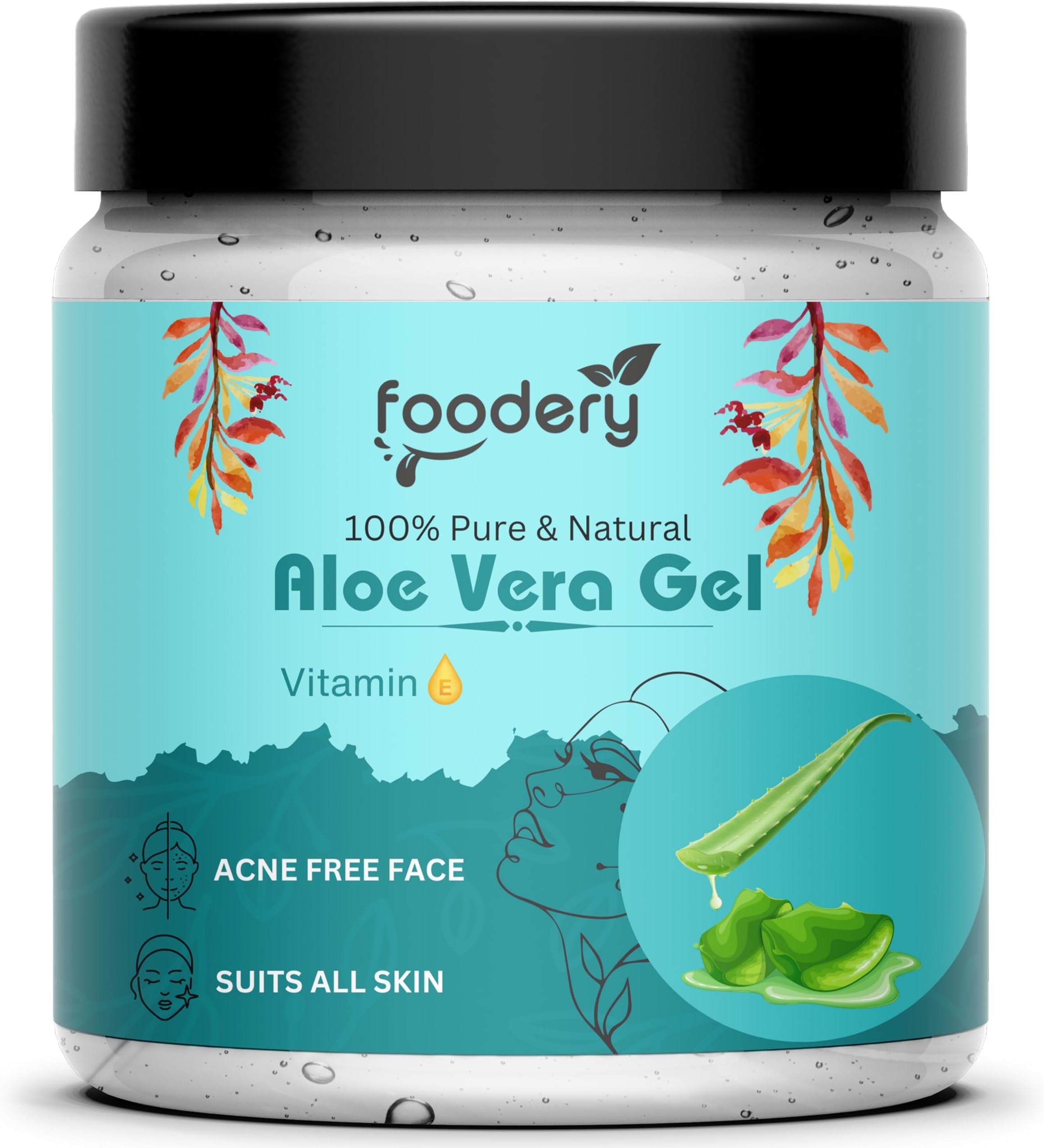Foodery Organic 100% Natural Aloe Vera Gel For Face, with Natural Aloe Vera & Vitamin E for Skin and Hair (400g)