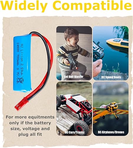 Miniatura 2 de 2 unids 15C 3.7v Lipo batería 700mAh JST Plug con cable de carga USB para Huina 1337 1338 RC construcción camiones 1337 coche robot juguete pistola