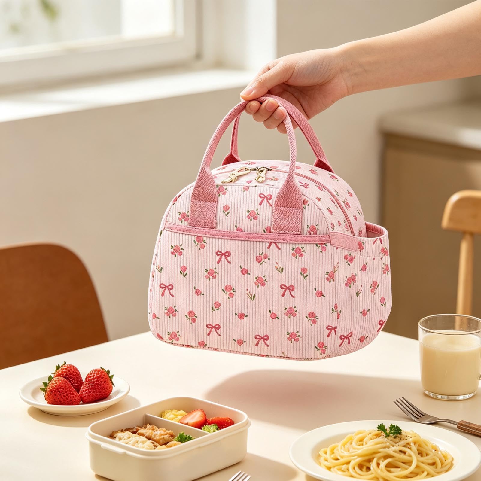 Sac repas rose isolé en aluminium anti-fuite