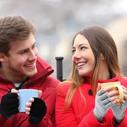 Miniatura 6 de SATINIOR 4 pares de guantes de invierno de medio dedo, guantes de punto sin dedos, guantes elásticos cálidos para hombres y mujeres