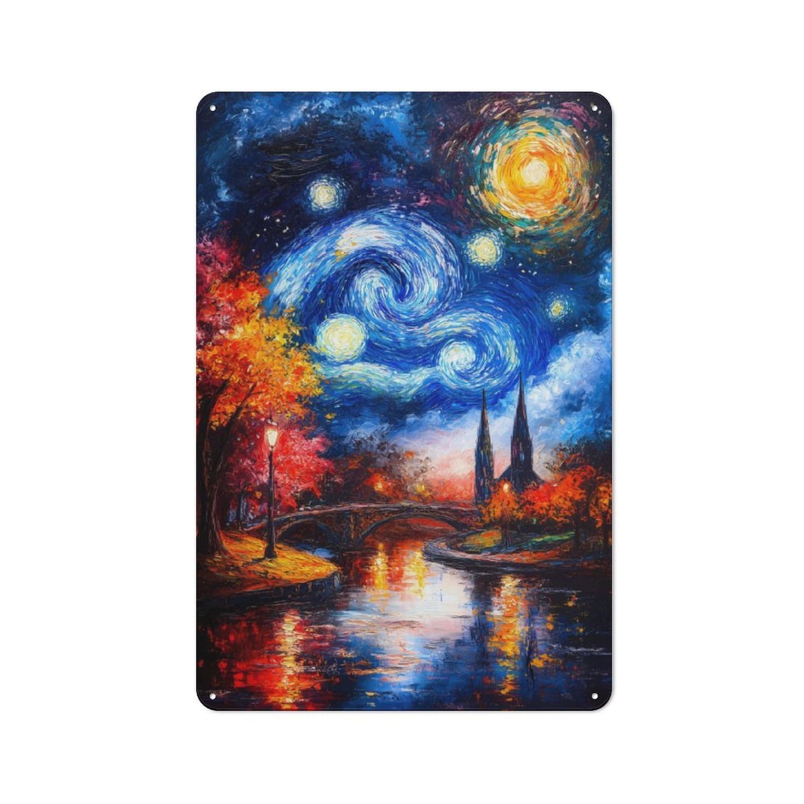 Junmoney Starry Night Over Cityscape Tin Wall Plaque 30X20cm With For Pub Or Café, For Collectors Of Retro Metal Wall Decor