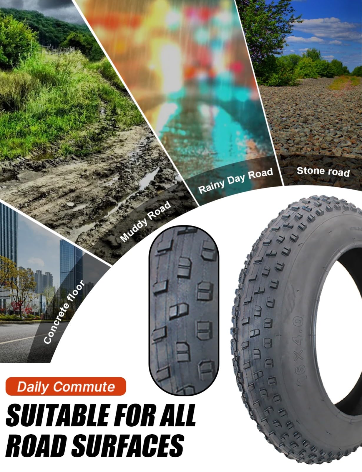 Pneumatici da bicicletta 16 pollici Fat Tire 16 x 4,0 pollici per e-bike, mountain bike, Heavy Duty ad alte prestazioni, resistente all'usura Con camera d'aria da 16 pollici