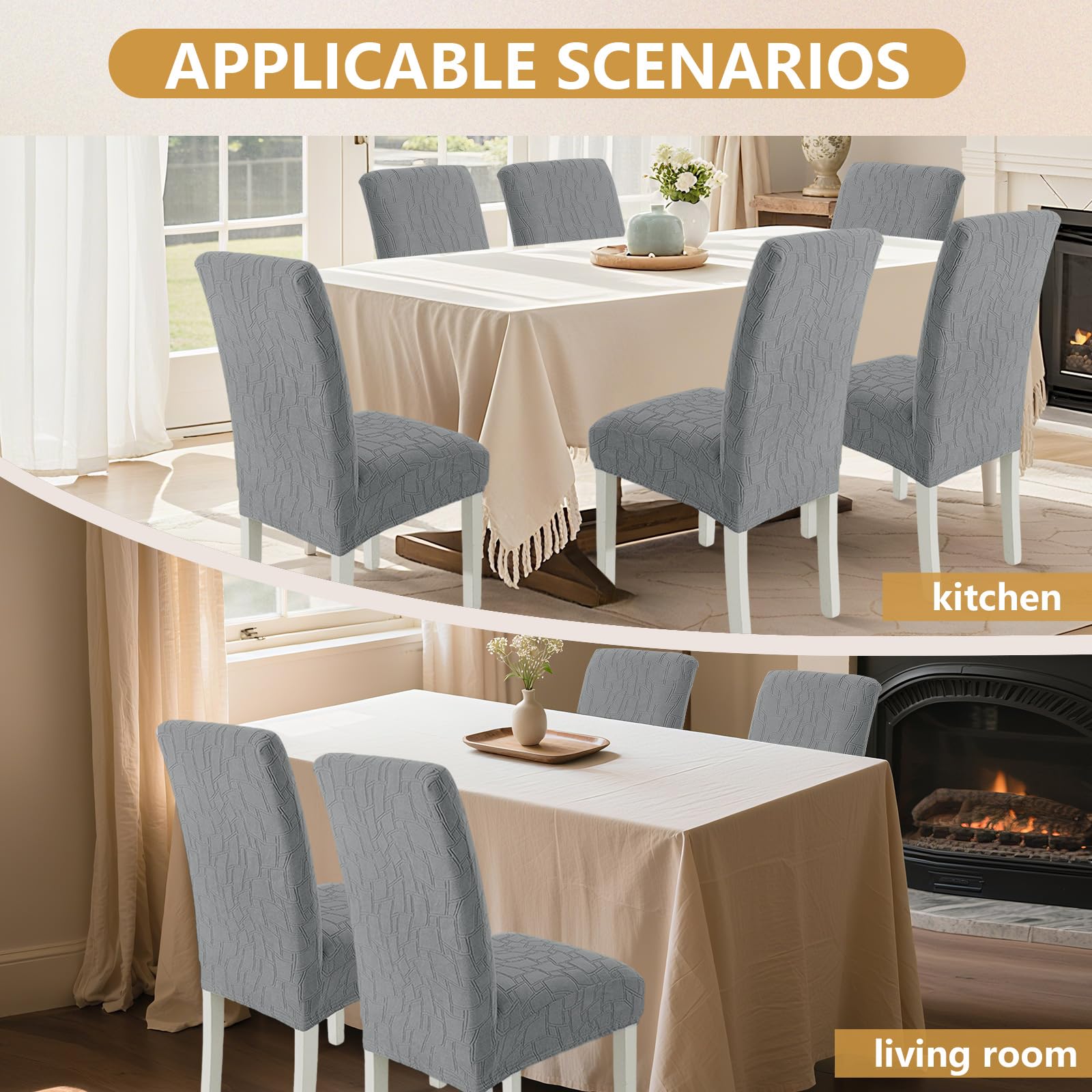 Ystyle Stretch Stuhlhussen 6er Set, Stuhlbezug Elastisch Abnehmbarer Waschbarer, Universal Stühle Schutz Dekoration Stuhlbezug für Hotel Bankett Küche Restaurant Hochzeit Party, Hellgrau