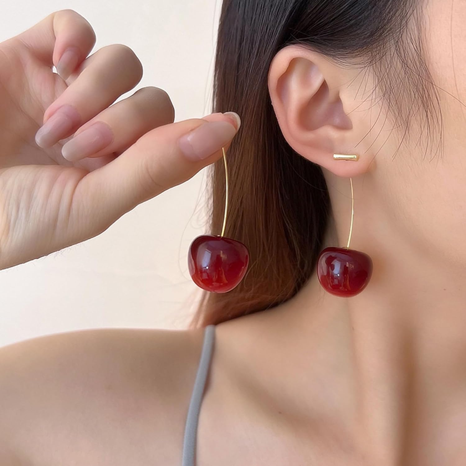 Cherry Earrings for Women Fun Fruit Drop Dangle Earrings Cute 3D Red Jewelry Unique Fruit Charm Jewelry for Women - Image 3