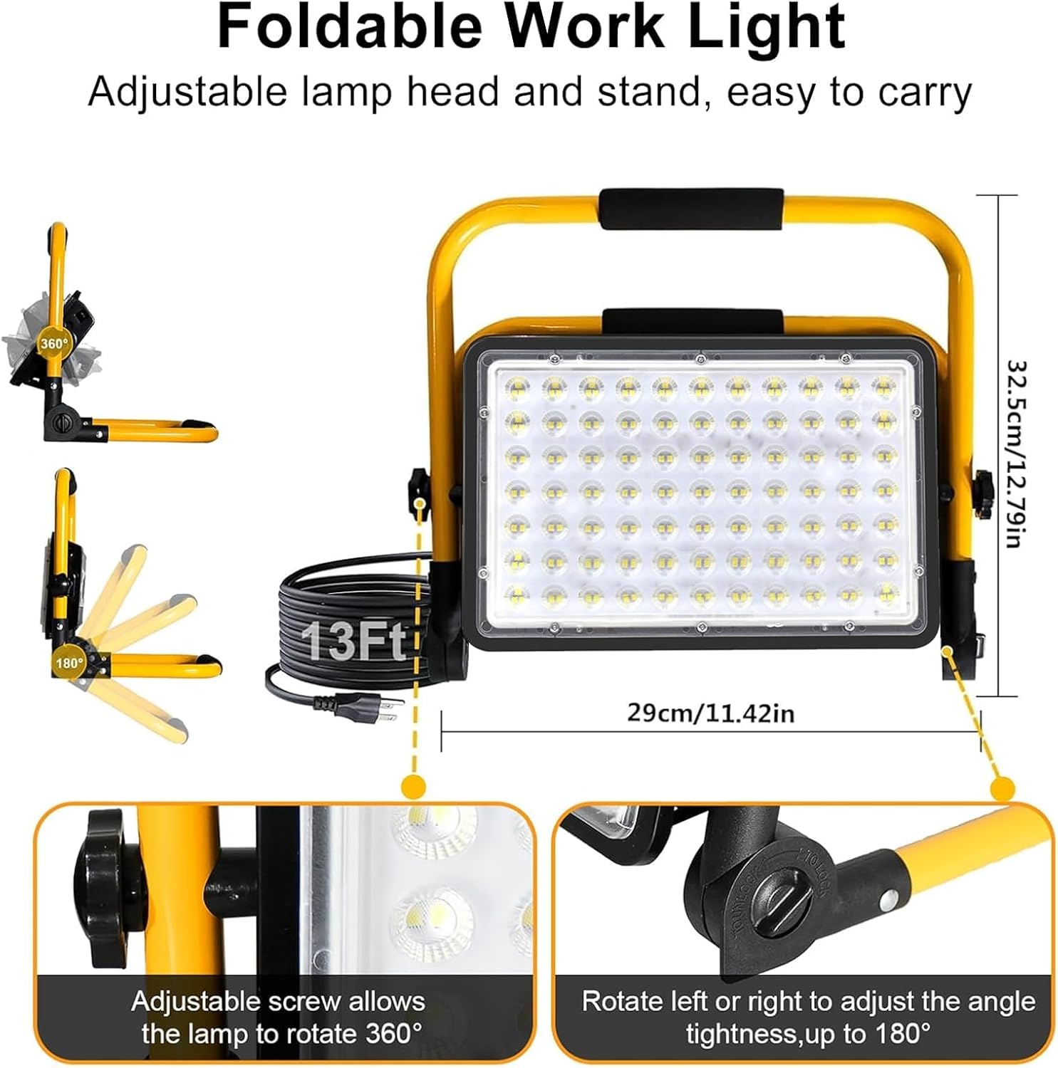 200W LED Work Light, 20000LM 6500K Work Lights on Stand, Portable Work Light, 4M 13.1FT Cord with Plug, IP66 Waterproof Flood Light Construction Lights Worklight for Job Site Repairing Workshop Garage