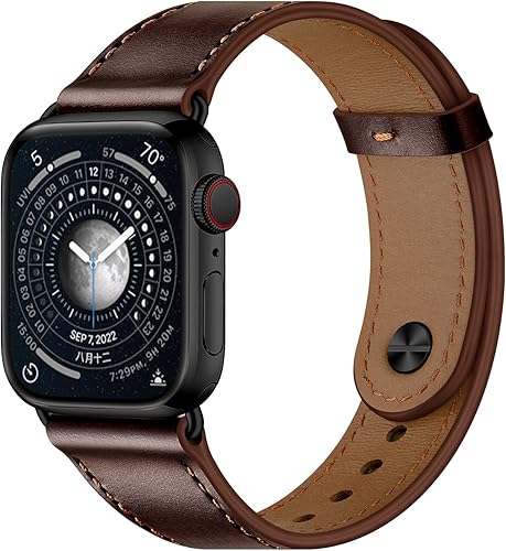 Miimall Correa de cuero genuino para Apple Watch de 1.614 pulgadas, 1.575 pulgadas, 1.496 pulgadas, correa de repuesto para hombres y mujeres con