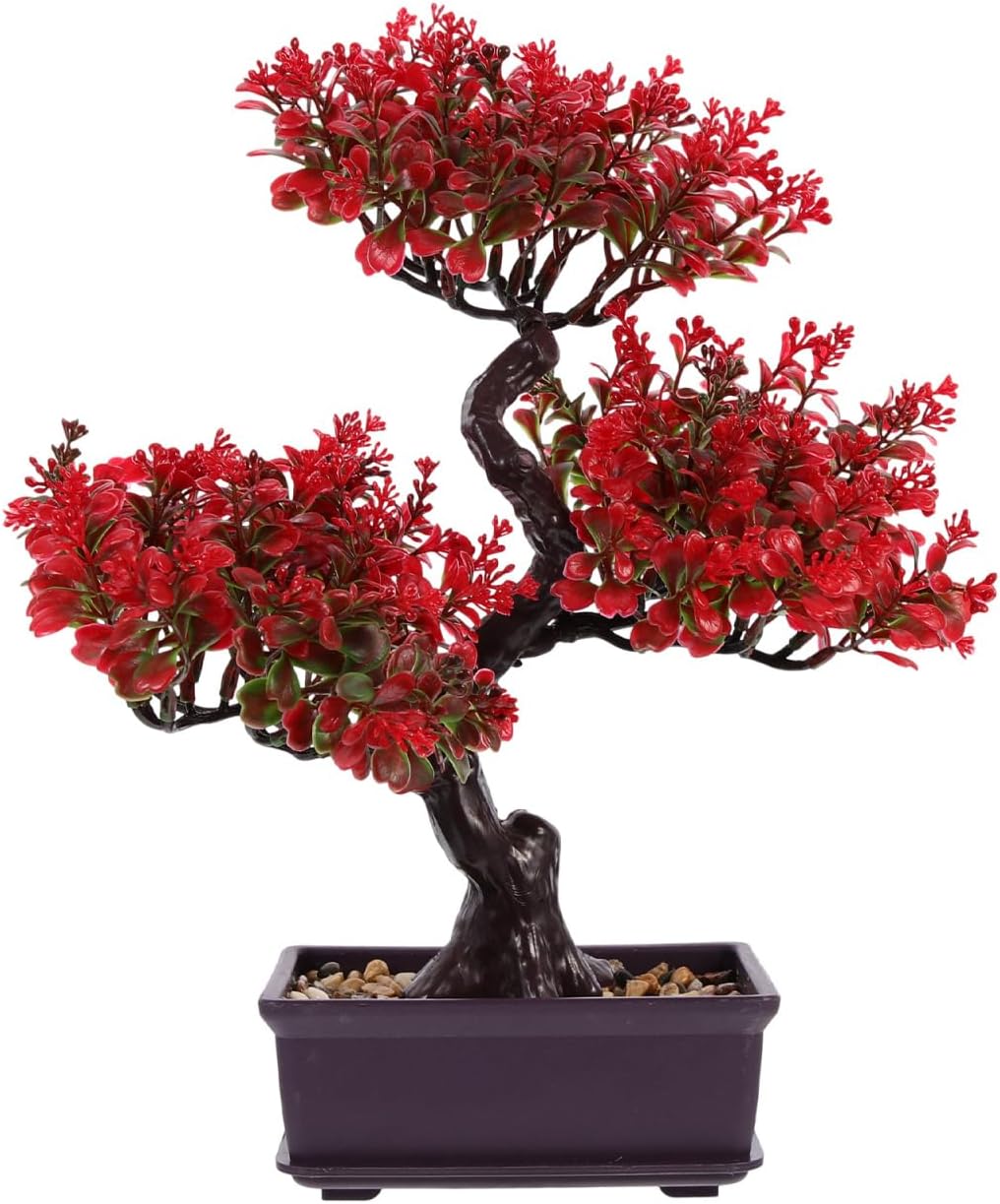 Cabilock Artificial Bonsai Tree Decor, Small Fake Plants Indoor for Home Office Desk, Faux Potted Plant Zen Japanese Trees for Men Living Room Shelf Decorations