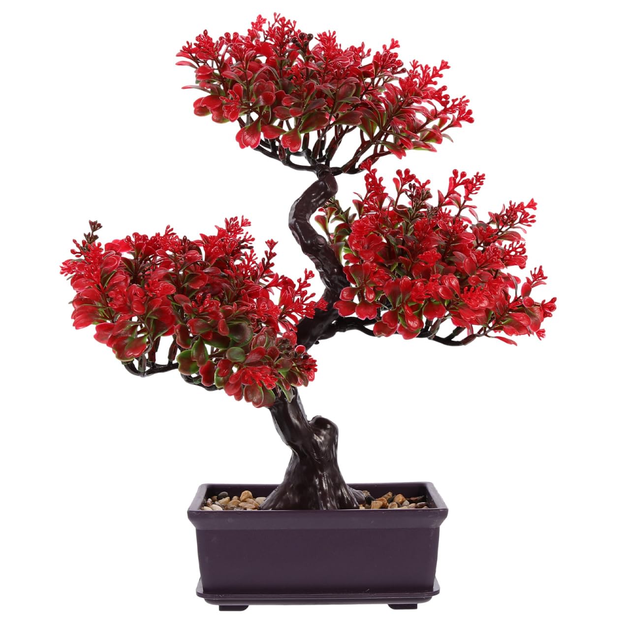 Artificial Bonsai Tree, Fake Potted Bonsai Plants Decoration, Desktop Realistic Welcoming Pine Ornament for Home Office Entryway Chests Decor, Red