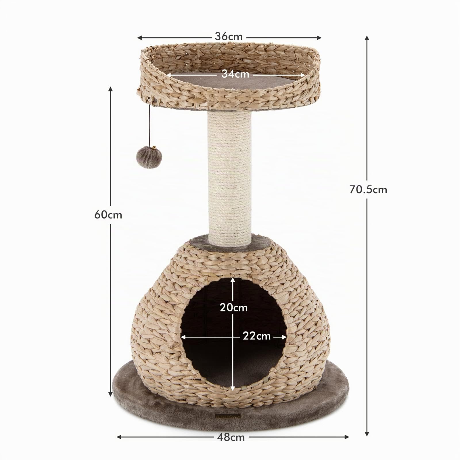 COSTWAY Árbol para Gatos de Interior con Palo Rascador en Sisal Natural, Posadero y Nicho Relajante, Pelota Juguete Colgando, Centro Actividad Torre para Gatos Versátil y a la Moda, Fácil de Montar