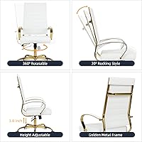 Vista 6 de LANDSUN Silla de oficina en casa, silla ejecutiva de respaldo alto, de piel sintética acanalada, silla de escritorio para computadora