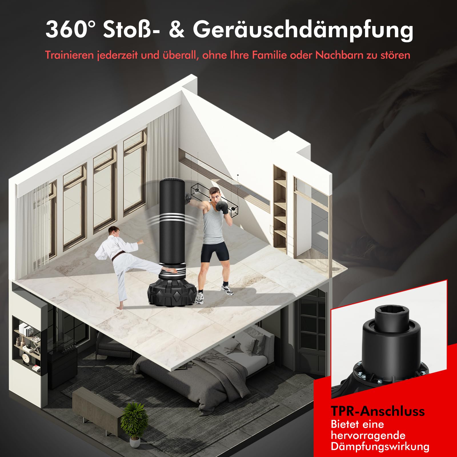 COSTWAY Boxsack stehend, 170 cm Schwerer Box Sack mit gefülltem Ständer, Standboxsack aus Kunstleder mit Saugnapf, Kickboxsack für Kinder, Jugendliche & Erwachsene, Boxing Trainer für Zuhause