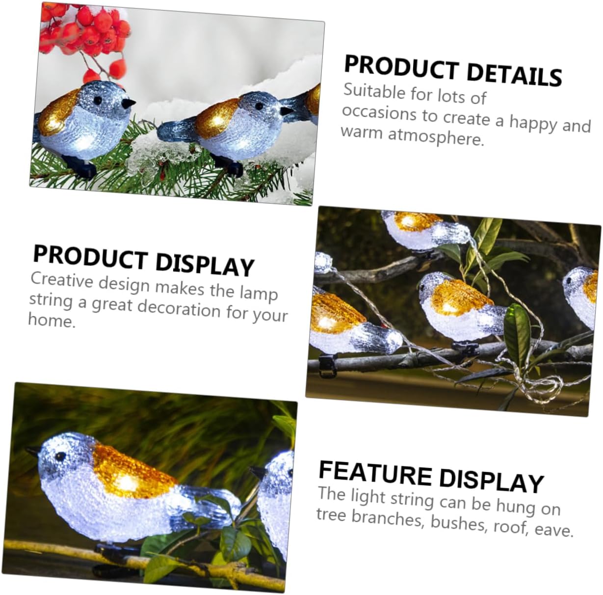 PRETYZOOM Solar Robin Lamp String for Garden Decor Led Easter Lights Outdoor Bird Shape Light String for