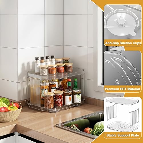 Miniatura 5 de Lazy Susan - Organizador giratorio de 2 niveles para gabineteencimeradespensabañobarra de café, almacenamiento giratorio de 360 Lazy Susan de 12.8