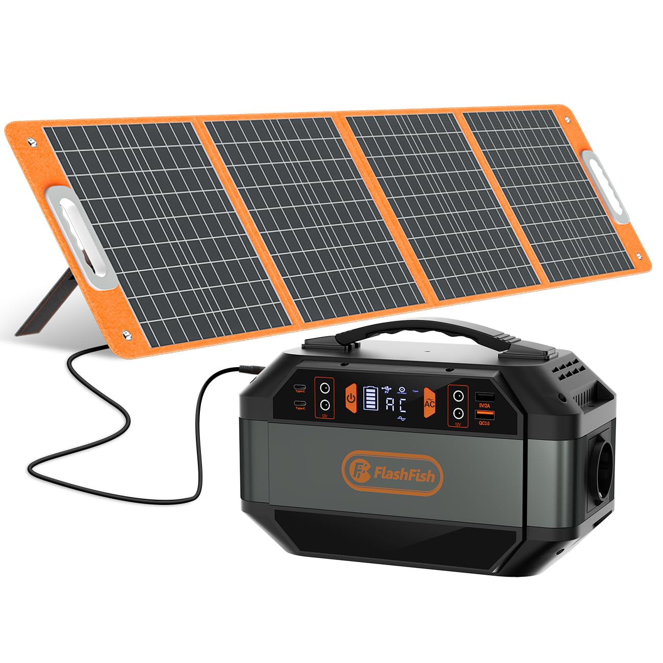 FlashFish - Stazione di alimentazione da 288,6 Wh con pannello solare, 100