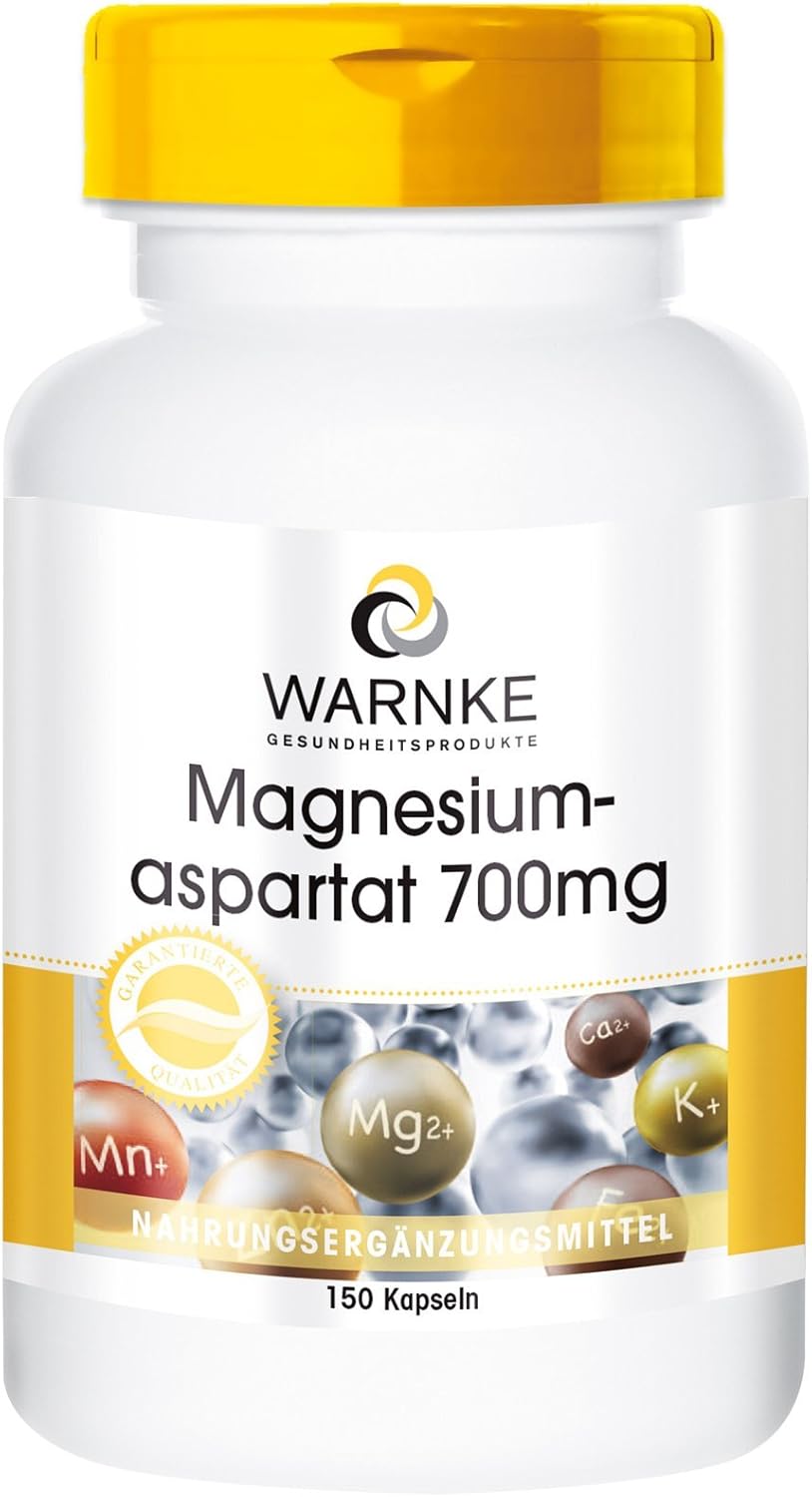 Magnesium-Aspartaat 700mg – hoge dosering & veganistisch – 300mg magnesium per dagdosis – 150 capsules | Warnke Vitalstoffe – Duitse apothekerskwalitei