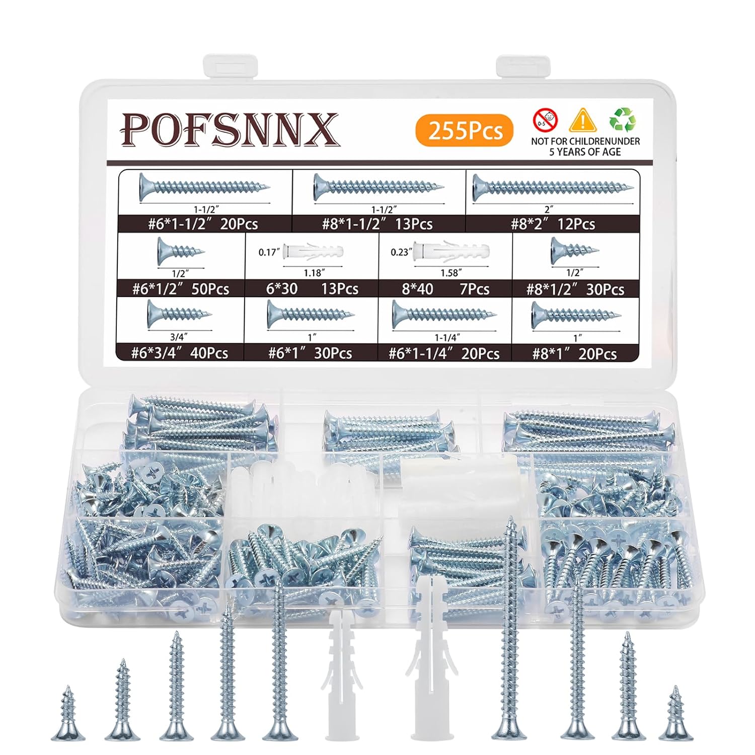 230Pcs #6#8 Black Wood Screws Assortment Kit, 9 Sizes 1/2"-2"