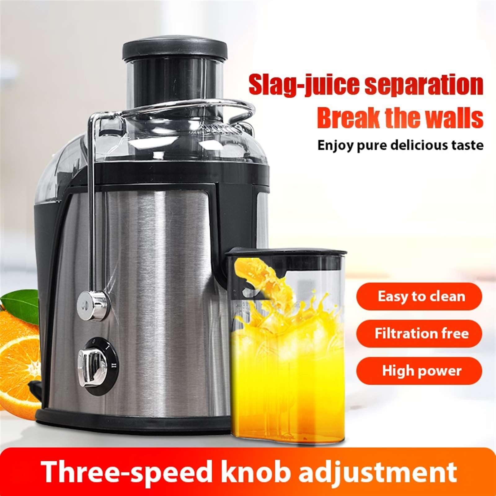Centrifugadora extractor de zumo, para frutas y verduras, contenedor de pulpa de 1,5 l y recipiente de jugo de 400 ml, 22000 rpm, 2 ajustes, con cepillo de limpieza, fácil de limpiar, sin Bpa (A)