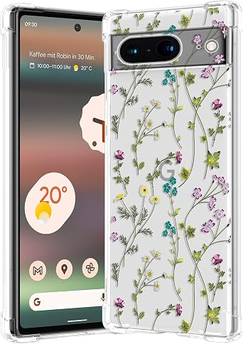 RALEAVO Floral Case for Google Pixel 8,Clear Phone Case with Flower Branch Pattern Slim Cute Cover for Girls Women,Transparent Soft Silicone Four Corners Shockproof Phone Cover,Rose