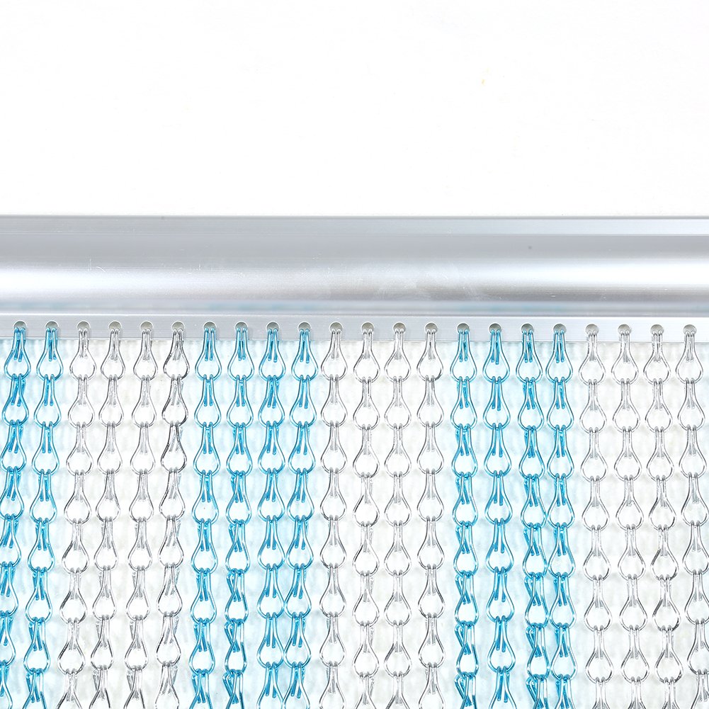 Vorhang aus Aluminiumkette, 210x90cm Aluminium Fliegenvorhang Insektenschutz Fliegengitter Tür Kettenvorhang (blau + Silber)