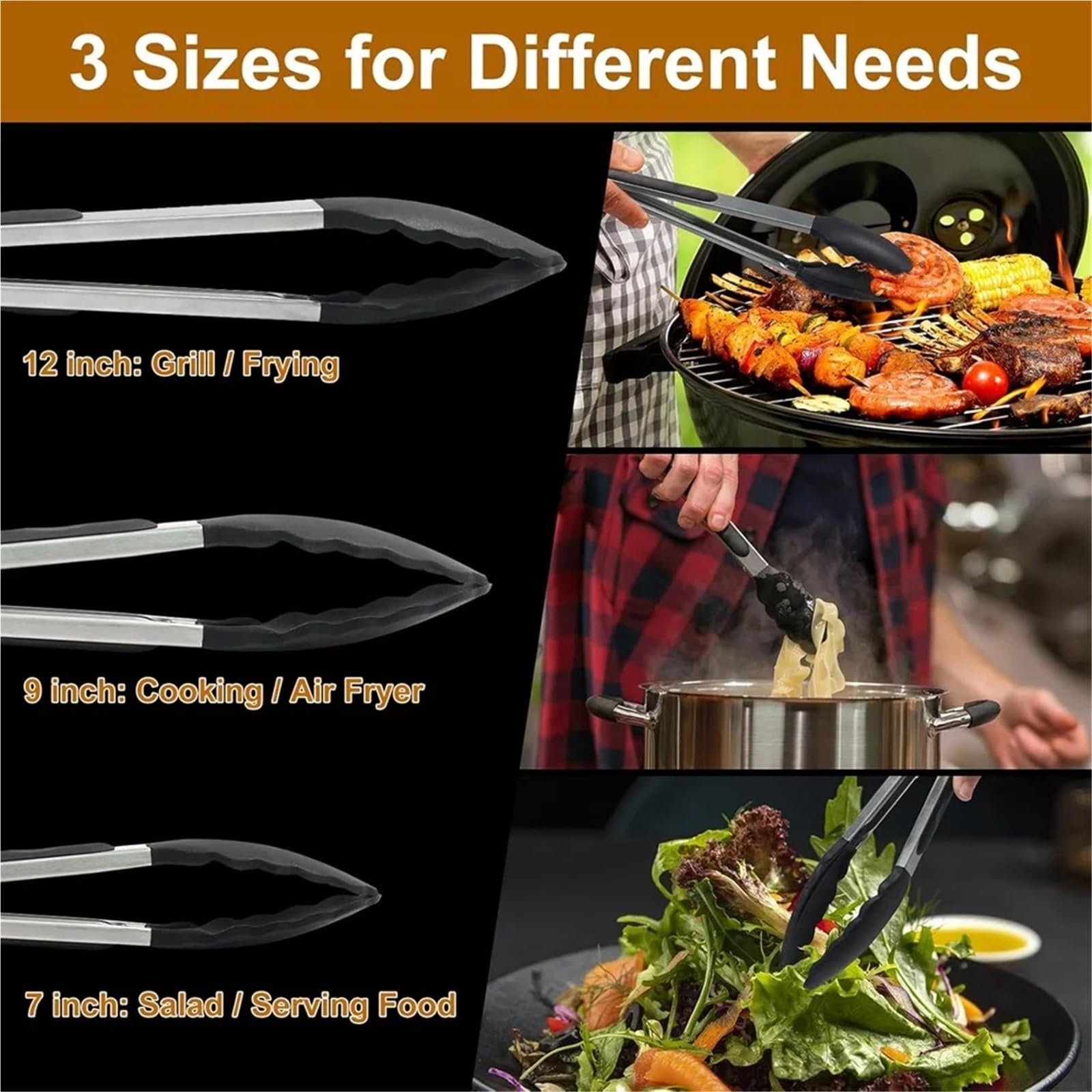 Pinze Da Cucina 3 pz/set Silicone BBQ Grigliare Pinze Cucina Cottura Insalata Pane Servire Tong Antiaderente Barbecue Clip Morsetto Strumenti In Acciaio Inox Gadget