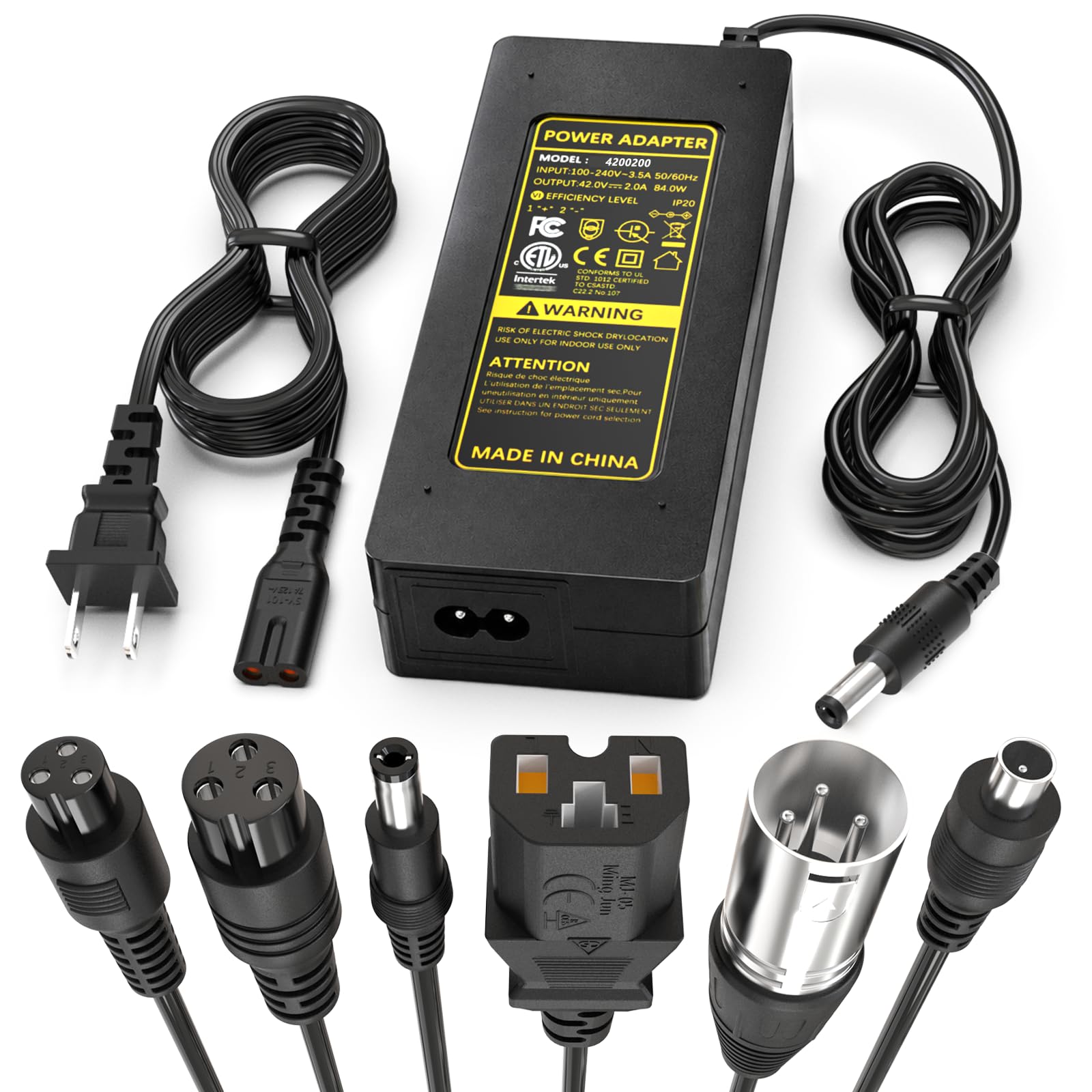ETL Certified 42V 2A Electric Scooter Charger with Universal 7 Plugs, Fast Charger Replacement for 36V 10S Lithium Battery, Compatible with Razor/Gotrax/Jetson/Ninebot/Voyage Hoverboard &amp; E-Bike