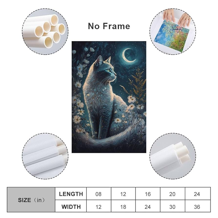 Amazon.co.jp: 絵画 猫と月の夜インテリア 絵画 超リアルな動物